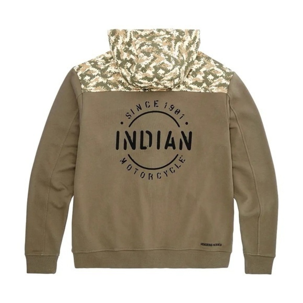 Indian Motorcycle Army Green Khaki Honoring Heroes XL Full Zip Hoodie Men Large